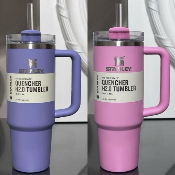 SET OF 2- Stanley Quencher H2.0 FlowState Tumblers 30oz, PURPLE/‎ SIZZLING PINK - Picture 2 of 6